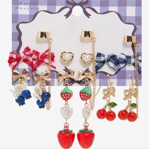 NWT Hot Topic Sweet Society Womens Girls Bow Fruit Cuff Earring Set 6 Pairs New